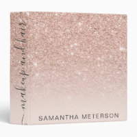 Modern rose gold glitter ombre blush makeup hair 3 ring binder