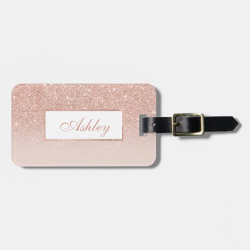 Modern rose gold glitter ombre blush monogram name luggage tag