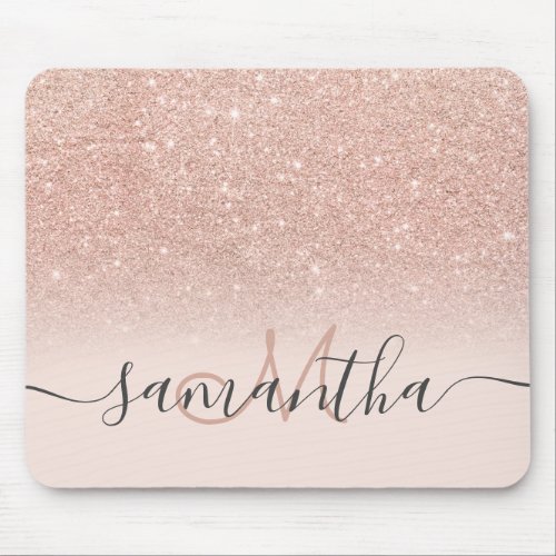 Modern rose gold glitter ombre blush pink monogram mouse pad
