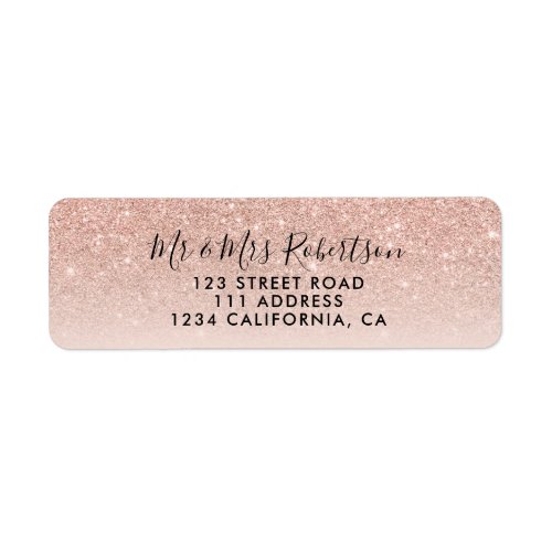 Modern rose gold glitter ombre blush pink wedding label