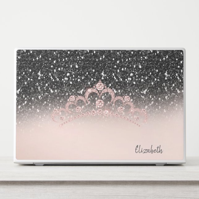 Modern Rose Gold Glitter Ombre Diamonds Tiara HP Laptop Skin (Front)