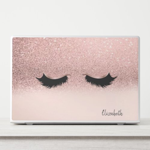 Modern Rose Gold Glitter Ombre Faux Lashes HP Laptop Skin