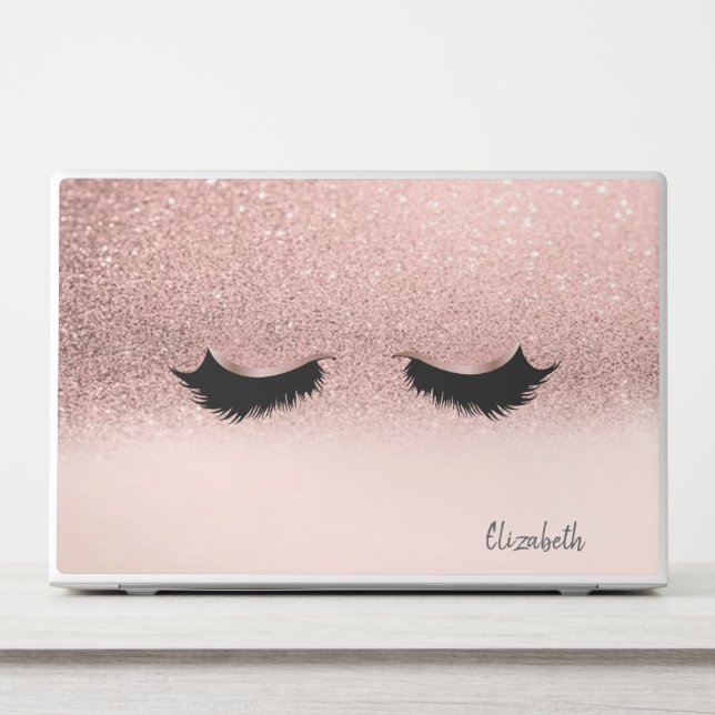 Modern Rose Gold Glitter Ombre Faux Lashes HP Laptop Skin (Front)