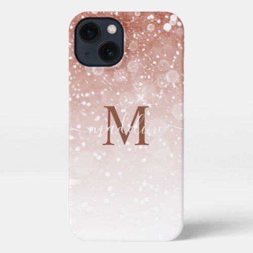 Modern Rose Gold Glitter Ombre Monogrammed Name  iPhone 13 Case