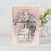 Modern rose gold glitter ombre photo graduation invitation (Standing Front)