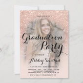 Modern rose gold glitter ombre photo graduation invitation (Front)
