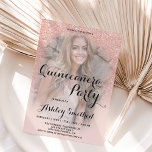 Modern rose gold glitter ombre photo Quinceañera Invitation<br><div class="desc">A modern,  pretty faux rose gold glitter shower ombre with pastel blush pink color block Quinceañera birthday party invitation with your custom photo with rose gold ombre pattern fading onto a pink background. Perfect for a princess Sweet fifteen,  perfect  for her,  the fashionista who loves modern pattern and glam</div>