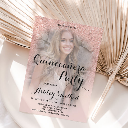 Modern rose gold glitter ombre photo Quinceañera