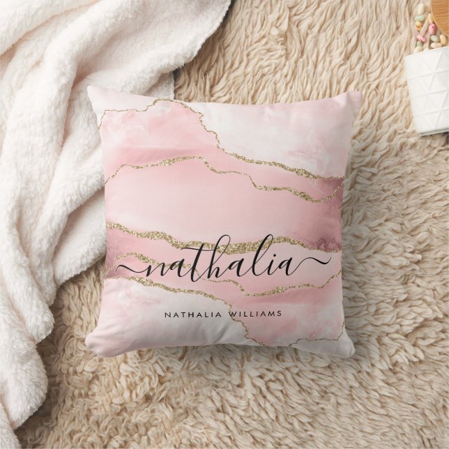 Modern Rose Gold Glitter Personalized  Throw Pillow (Blanket)