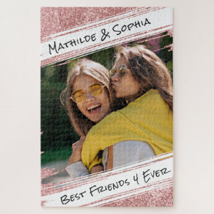 Modern Rose Gold Glitter & Photo BBF Best Friend Jigsaw Puzzle