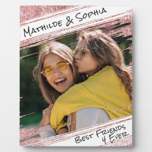   Modern Rose Gold Glitter & Photo BBF Best Friend Plaque