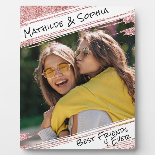   Modern Rose Gold Glitter & Photo BBF Best Friend Plaque (Front)