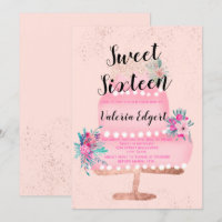 Modern rose gold glitter pink floral cake Sweet 16