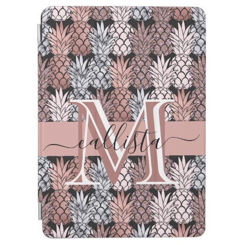 Modern Rose Gold Glitter Pink Pineapples Monogram iPad Air Cover