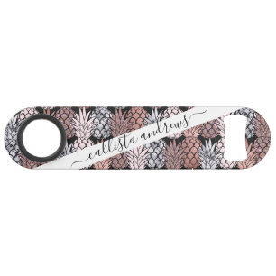 Modern Rose Gold Glitter Pink Pineapples Pattern Bar Key