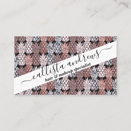 Modern Rose Gold Glitter Pink Pineapples Pattern Business Card