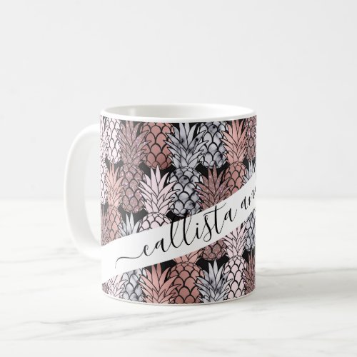 Modern Rose Gold Glitter Pink Pineapples Pattern Coffee Mug