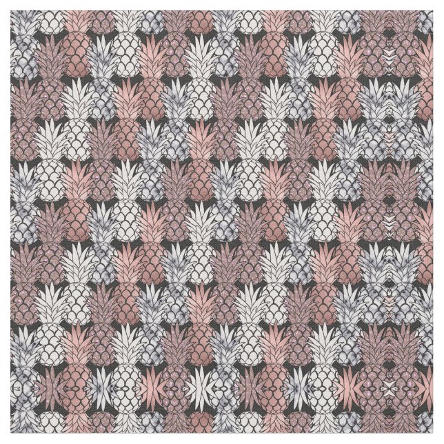 Modern Rose Gold Glitter Pink Pineapples Pattern Fabric (Close Up)