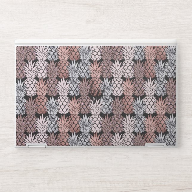 Modern Rose Gold Glitter Pink Pineapples Pattern HP Laptop Skin (Front)