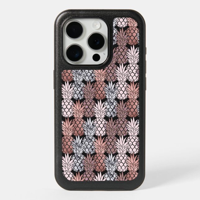 Modern Rose Gold Glitter Pink Pineapples Pattern iPhone 15 Pro Case (Back)