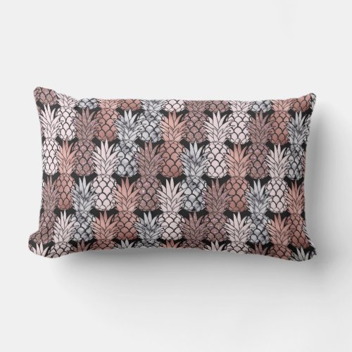 Modern Rose Gold Glitter Pink Pineapples Pattern Lumbar Pillow