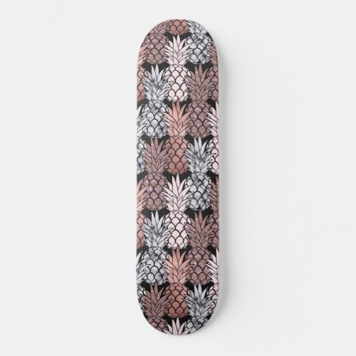 Modern Rose Gold Glitter Pink Pineapples Pattern Skateboard