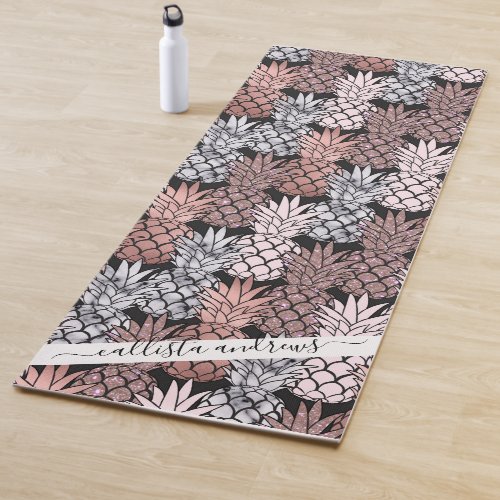 Modern Rose Gold Glitter Pink Pineapples Pattern Yoga Mat