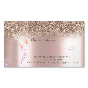 Modern Rose Gold Glitter Scissors Hair Business Card Magnet