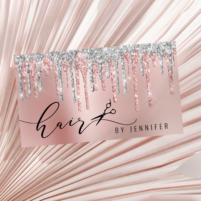 Modern rose gold glitter scissors hairstylist busi business card (Creator Uploaded)