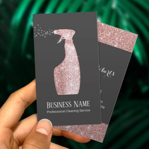 Modern Rose Gold Glitter Spray Cleaning Business Card
