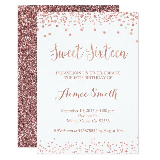 Modern Rose Gold Glitter Sweet 16 Birthday Card | Zazzle.com