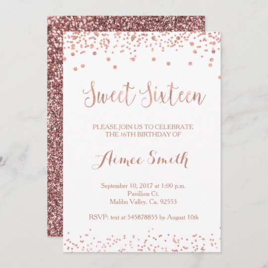 Modern Rose Gold Glitter Sweet 16 Birthday Card | Zazzle.com