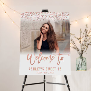 Modern Rose Gold Glitter Sweet 16 Photo Welcome Foam Board