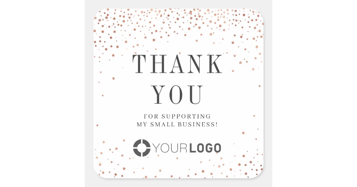 Modern rose gold glitter thank you square sticker | Zazzle