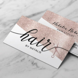 Modern Rose Gold Glitter Typography Hair Stylist Business Card