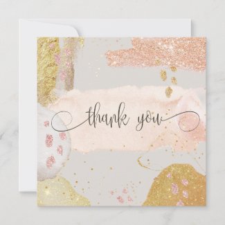 Modern Rose Gold Glitter Watercolor Thank You Card