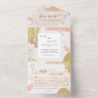 Modern Rose Gold Glitter Watercolor Wedding   All  All In One Invitation