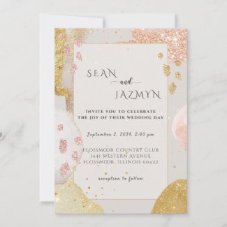 Modern Rose Gold Glitter Watercolor Wedding  Invitation