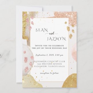 Modern Rose Gold Glitter Watercolor Wedding  Invitation