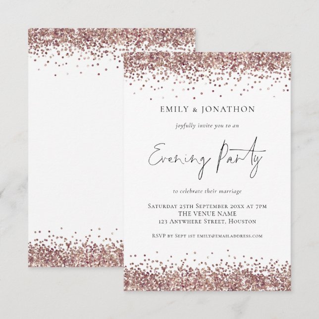  Modern Rose Gold Glitter Wedding Evening Party Invitation (Front/Back)