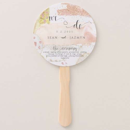 Modern Rose Gold Glitter Wedding Program Hand Fan