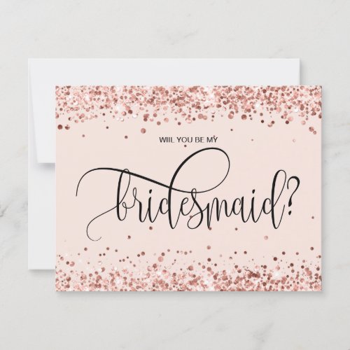 modern rose gold glitter will you be my bridesmaid invitation