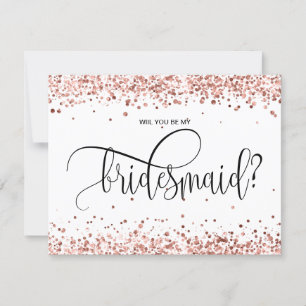 modern rose gold glitter will you be my bridesmaid invitation