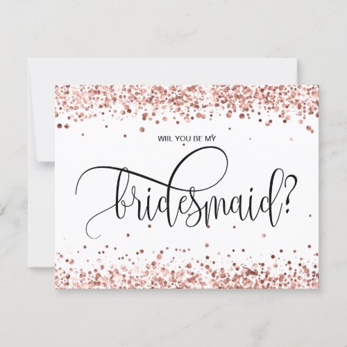 modern rose gold glitter will you be my bridesmaid invitation