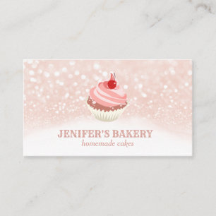 Modern rose gold glittery cupcake homemade bakery business card