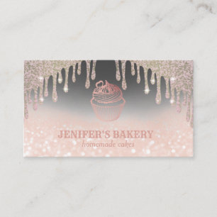 Modern rose gold glittery cupcake homemade bakery business card