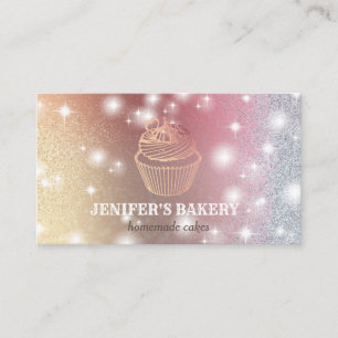 Modern rose gold glittery cupcake homemade bakery business card