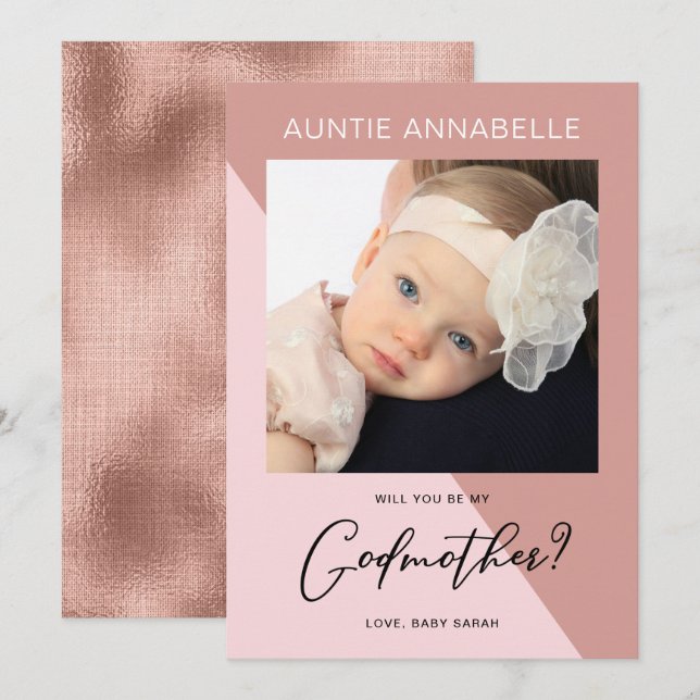 Modern Rose Gold Godmother Proposal Invitation (Front/Back)