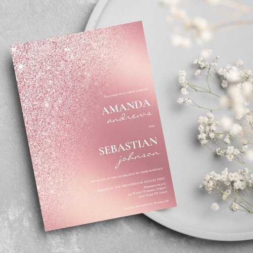 Modern rose gold gradient glitter theme wedding invitation