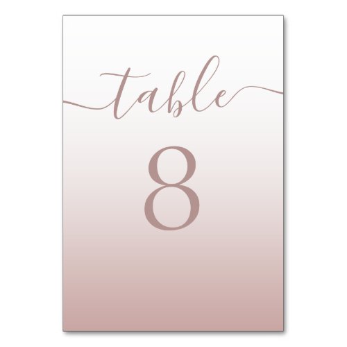 Modern Rose Gold Gradient Wedding  Table Number